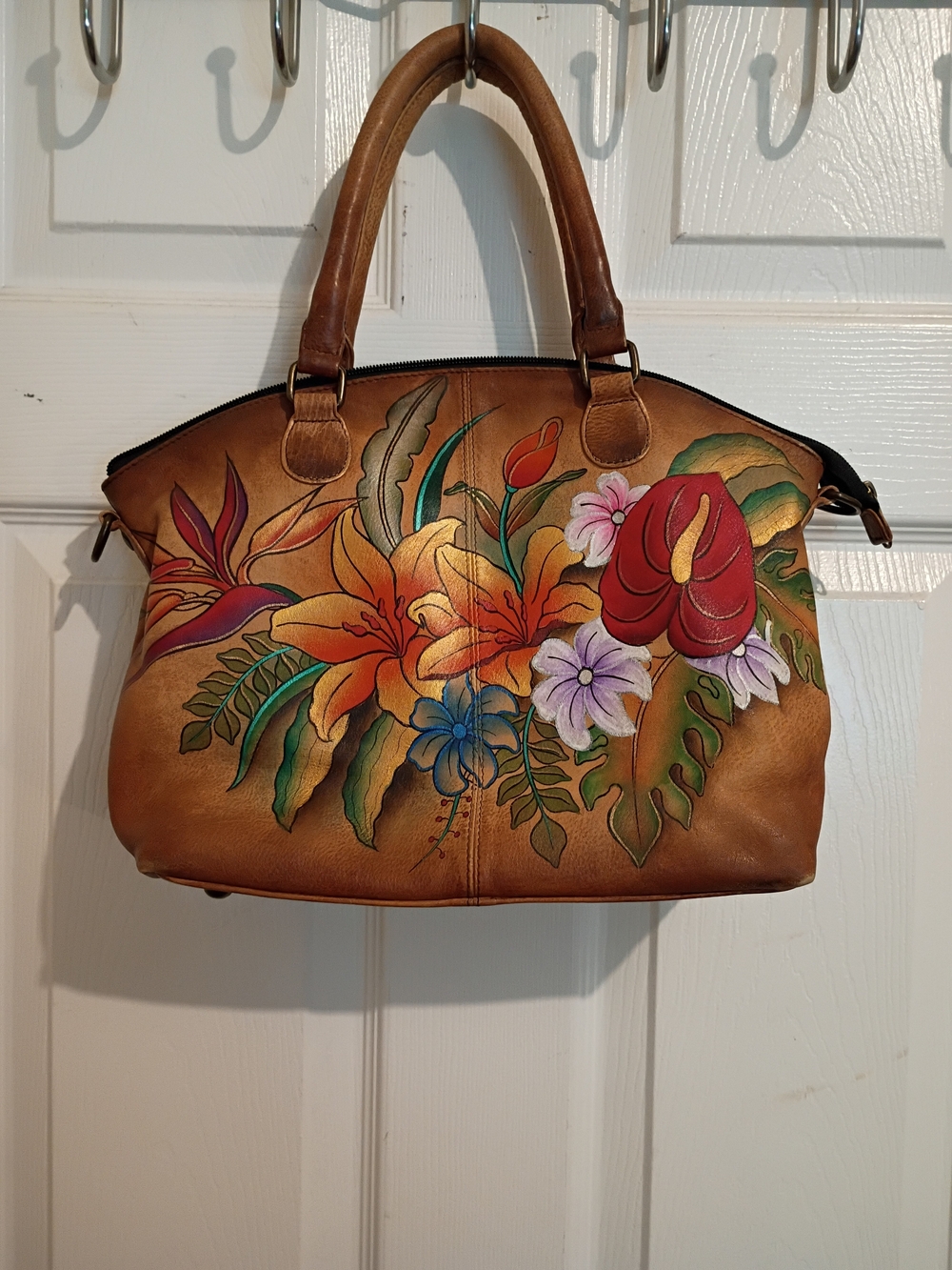 Anuschka Floral and Tan Women's Shoulder Bag